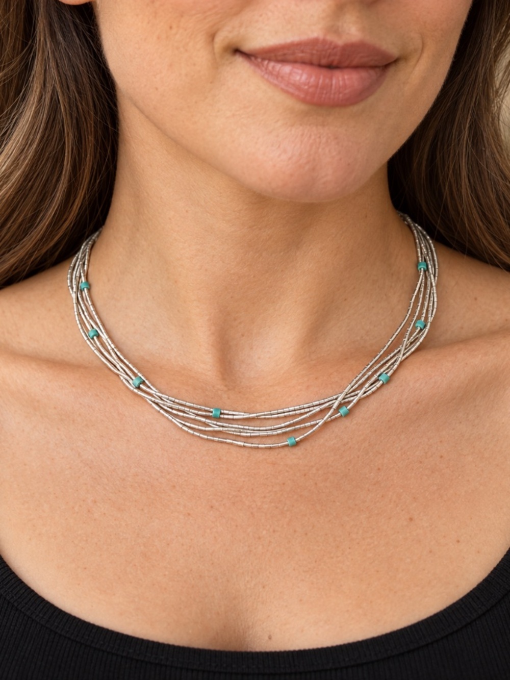 Multi-Strand Necklace – Turquoise-Color Beads – 16"